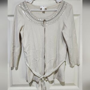 LOFT Women's Cream Cardigan with Sequin Accents Size Medium